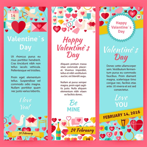 Glücklich Valentinstag Einladung Vektor Vorlage Flyer Set — Stockvektor