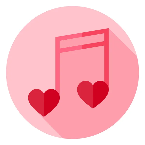 Nota musical con el icono del círculo de corazones — Vector de stock