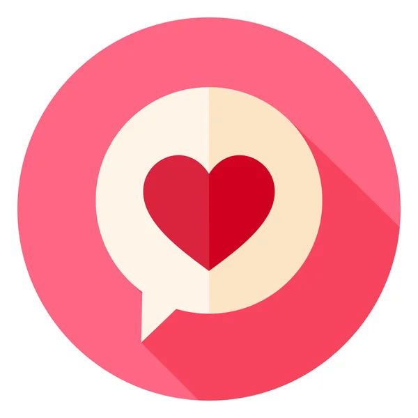 Icona del cerchio della bolla del discorso del cuore di amore con ombra lunga — Vettoriale Stock