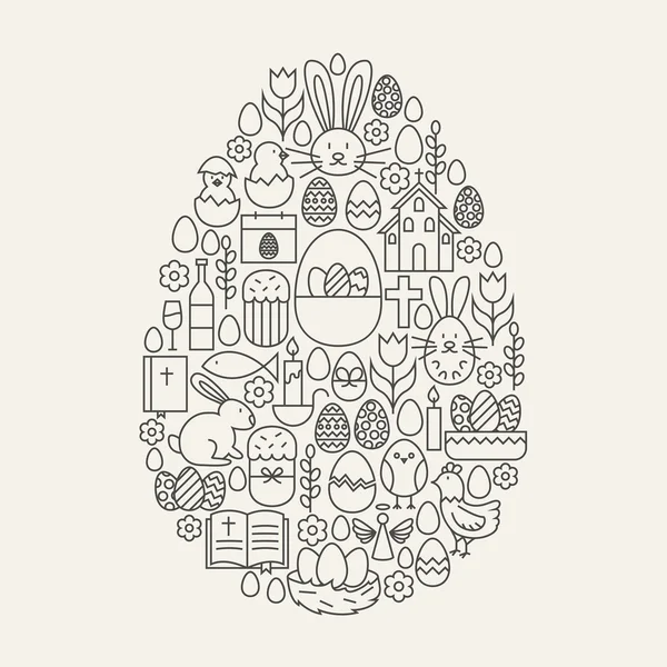 Happy Easter Line Icons Set Egg Shape — Stock Vector