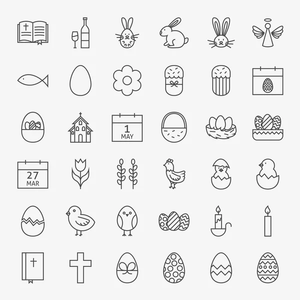 Happy Easter Line Icons Big Set — Stock Vector