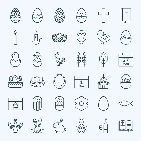 Line Happy Easter Holiday Icons Set — Stock Vector