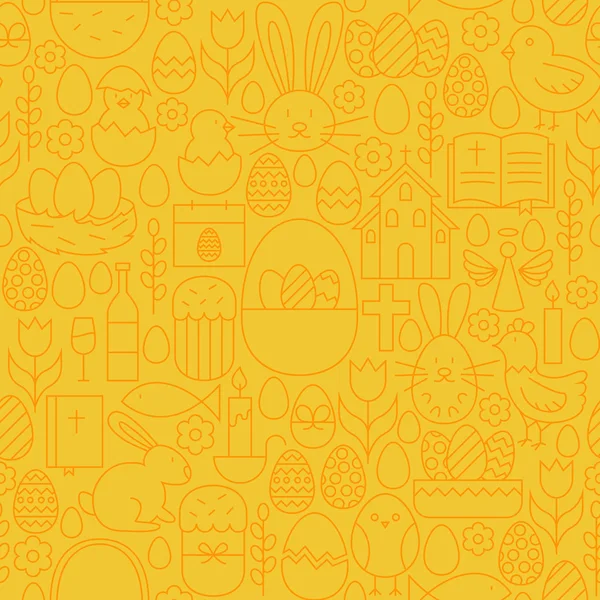 Thin Happy Easter Line Seamless Yellow Pattern — Stock Vector