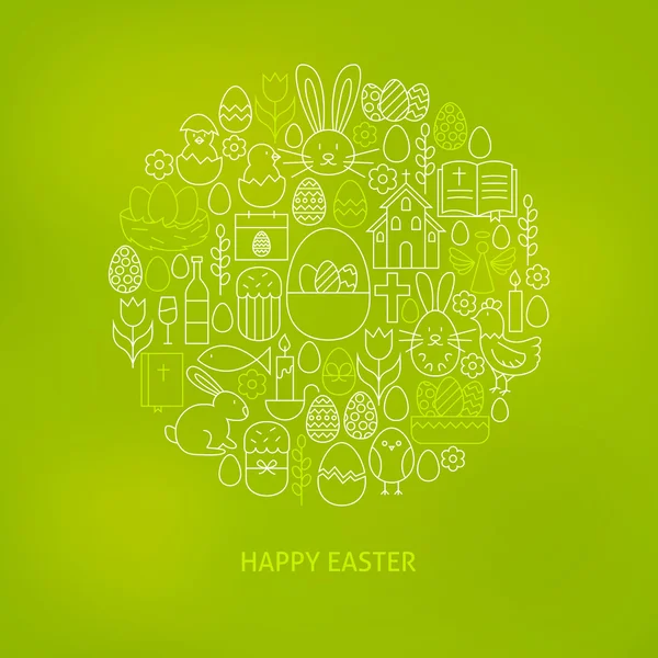 Ligne mince Happy Easter Icônes Set Circle Concept — Image vectorielle