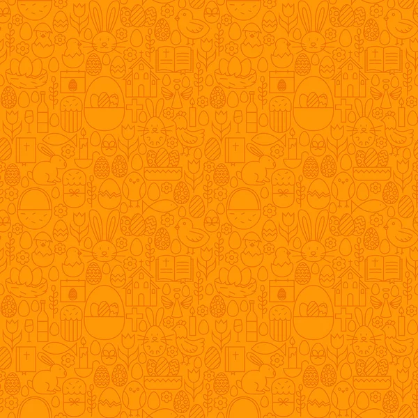 Línea delgada feliz Pascua naranja patrón sin costura — Archivo Imágenes Vectoriales