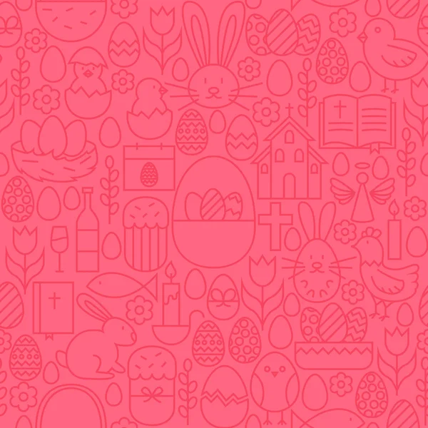 Thin Line Happy Easter Seamless Pink Pattern — Stock Vector