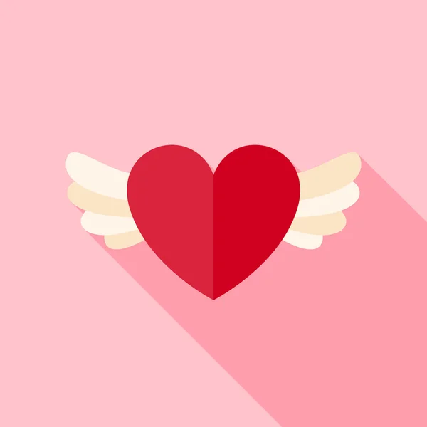 Vector Flat Design Love Heart with Wings Icon — Stok Vektör