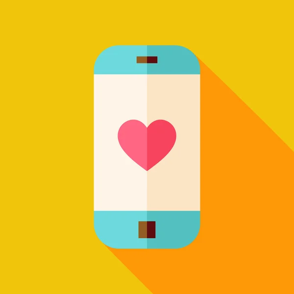 Smartphone de diseño plano vectorial con icono de signo de corazón de amor — Archivo Imágenes Vectoriales