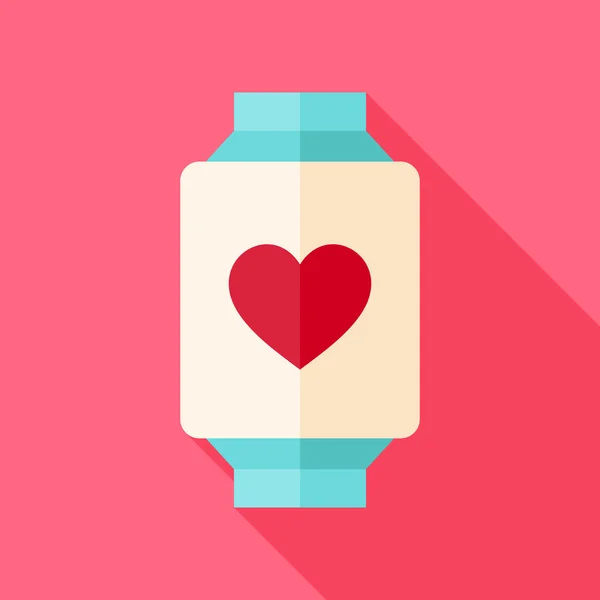 Vector Flat Design Smart Watch with Love Heart Sign Icon — 图库矢量图片