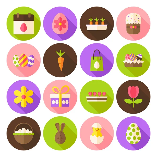 Feliz Primavera Iconos Círculo de Pascua conjunto con sombra larga — Archivo Imágenes Vectoriales