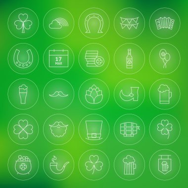 İnce anahat Saint Patrick Day Circle Line Icons Set
