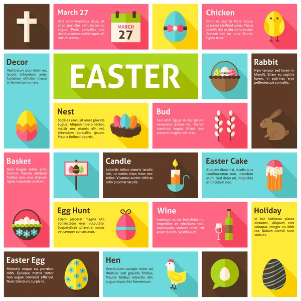 Flat Design Vector Icons Infographic Easter Concept — Stock Vector