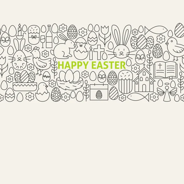 Happy Easter Line Art Iconos Seamless Web Banner — Vector de stock