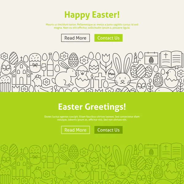 Happy Easter Line Art Web Banners Set — Stock Vector