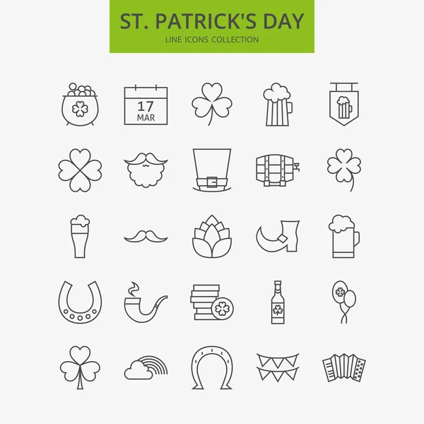 Linie glücklich St. Patrick Day Icons großen Satz — Stockvektor