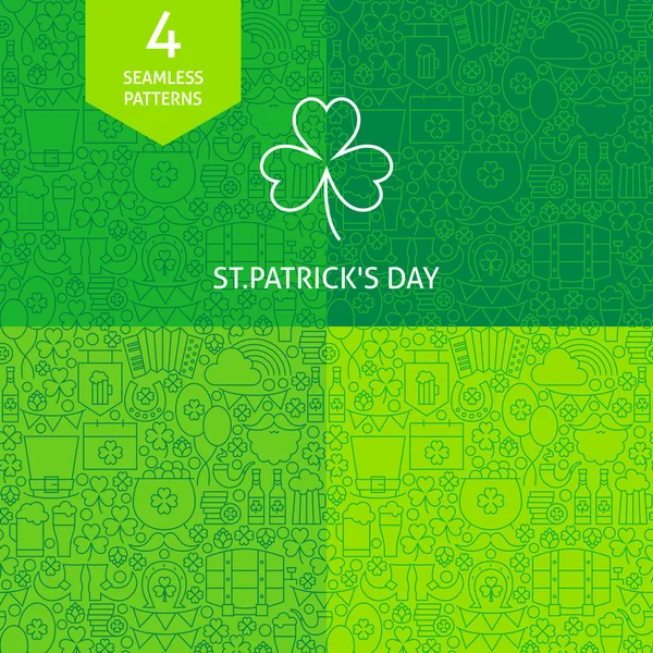 Linha fina Saint Patrick Day Patterns Set —  Vetores de Stock