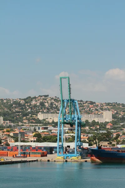 Portal crane, port, city. Marseille, France — Stock Photo, Image