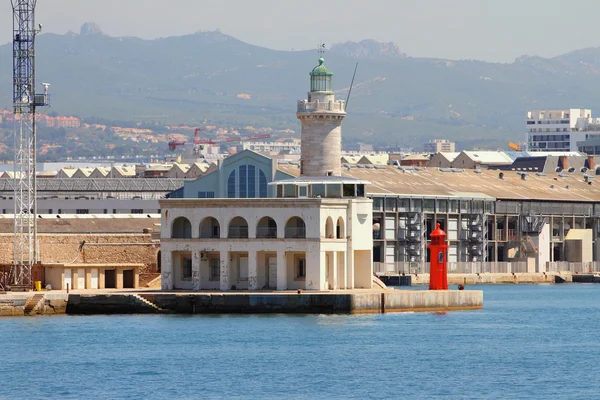 Beacon and port. Marseille, France — Stock Photo, Image