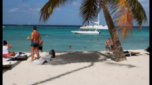 Пляж в тропиках. Isla Saona, La Romana, Доминиканская Республика — стоковое видео