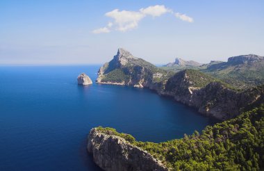 Kayalık sahil ve deniz. Cape Formentor, Majorca, İspanya