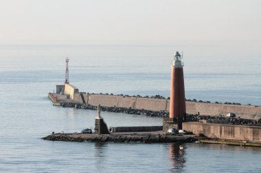 İskele, beacon, deniz. Napoli, İtalya