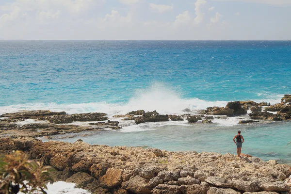 An der steinigen Küste des Ozeans. Guadeloupe — Stockfoto