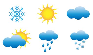 Hava durumu vektör simgeleri koleksiyonu. Hava durumu ikonları. Hava tahminleri işaret simgeleri.