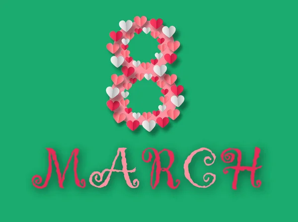 Women Day Green Background Match Pink Paper Hearts Открытка День — стоковый вектор