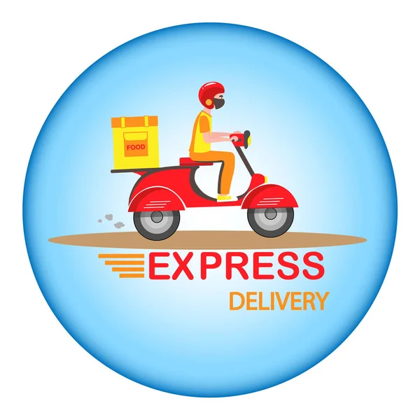 Teslimat. Ekspres. Scooter 'a binen yemek teslimatçısı. Vektör illüstrasyonu.