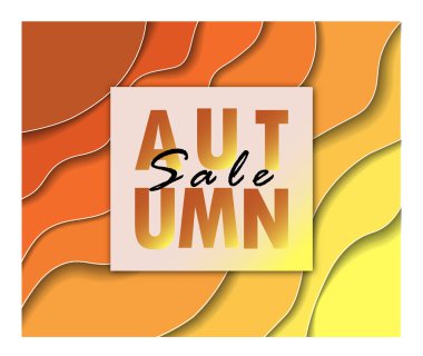 Kağıt çerçeveli sonbahar indirimi afişi, sonbahar sarı-turuncu arka plan afiş, afiş, poster ya da web sitesi tasarımı için kavisli kağıt dalgaları. Kağıt kesme biçimi, vektör illüstrasyonu