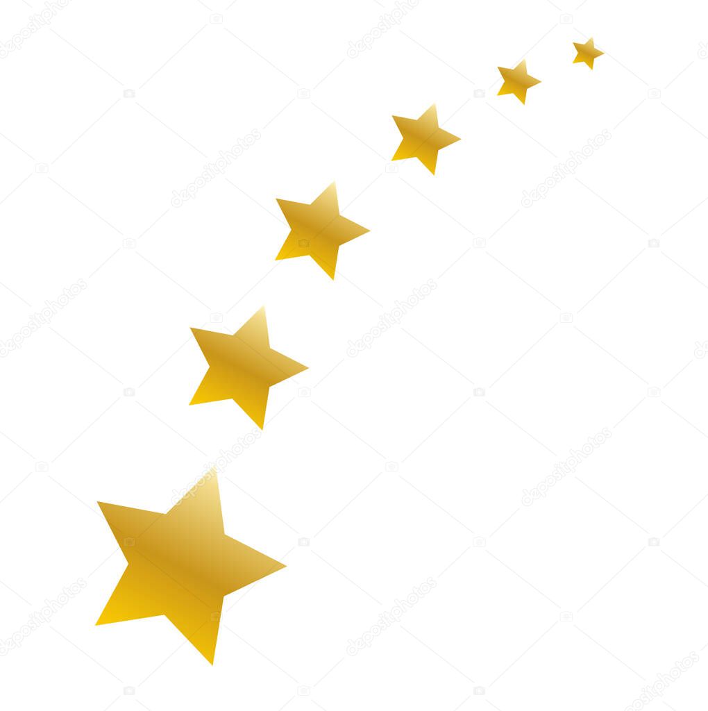 Set of Gold stars. Classic sign in a flat style isolated on white background. Glossy yellow 3D trophy star icon. Symbol of leadership. Vector illustration.