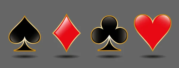 Trajes Vectores Casino Con Elementos Dorados Corazones Diamantes Clubes Espadas — Vector de stock