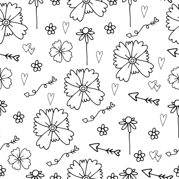 Fleurs Coeurs Vectoriel Illustration Motif Sans Couture Pour Conception Emballage — Image vectorielle