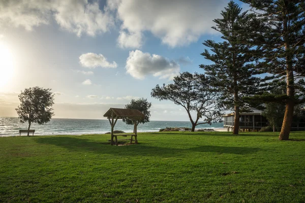 O vedere la zona de picnic iarba pe plaja din Perth — Fotografie, imagine de stoc