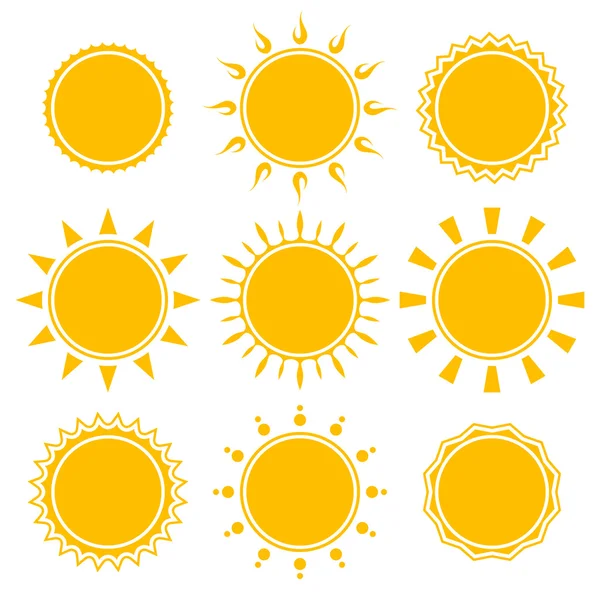 Set of shiny bright yellow sun — Stock Vector