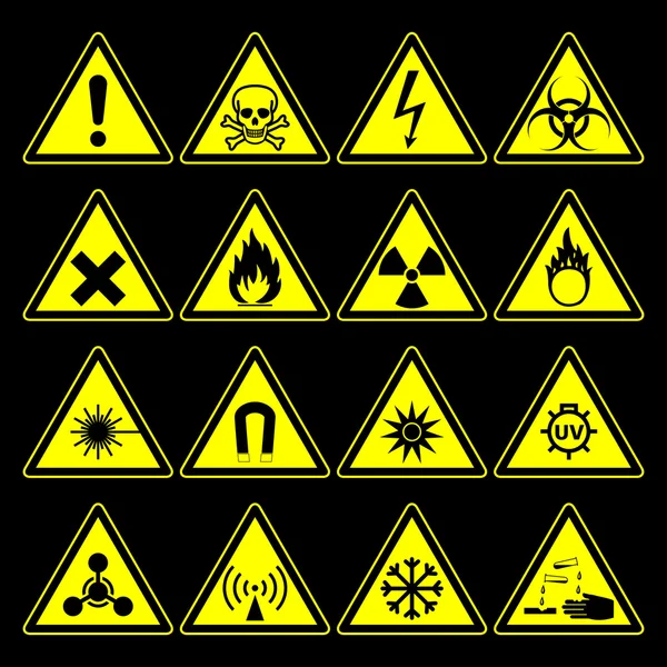 Hazard symbols and signs collection — Stock Vector