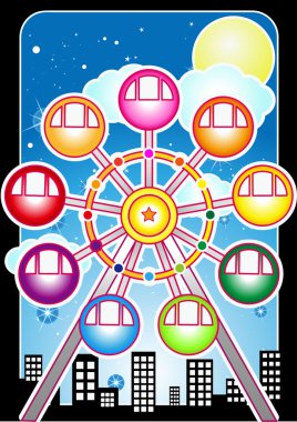 Ferris wheel, Bina ve mavi gece moon ile