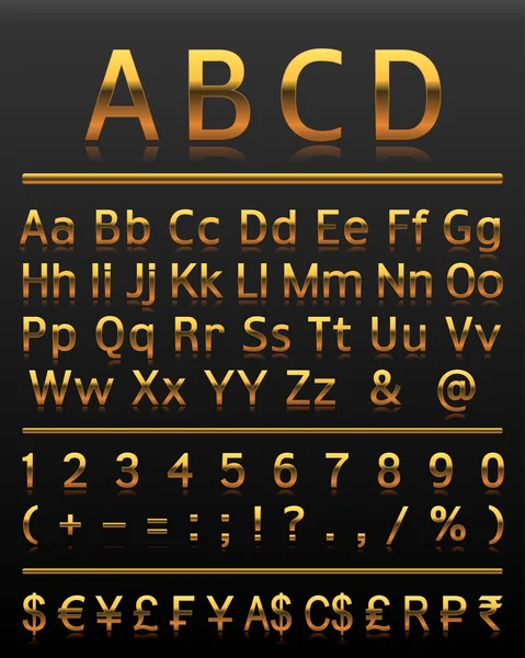Алфавіту встановити 2 золотих всі букви — стоковий вектор