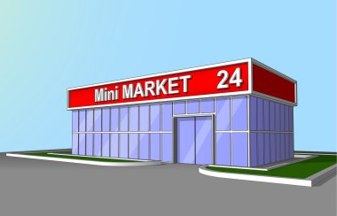 Mini market Dükkanı cephe perakende ticaret 24 saat Önden Görünüm