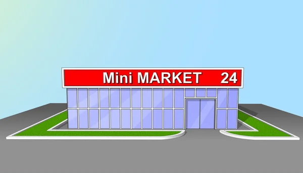 Mini market shop facade retail trade 24 hours — Stock Vector