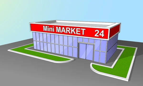 Mini tienda de fachada comercio al por menor 24 horas — Vector de stock