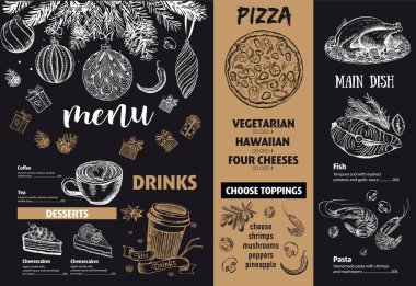 Noel menüsü. Çizim çizimi. Vektör.