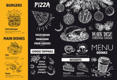 Noel menüsü. El çizimi çizimi. Çizim çizimi. Vektör.