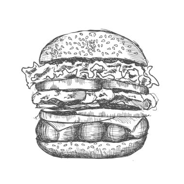 Burger el çizimi vektör çizimleri