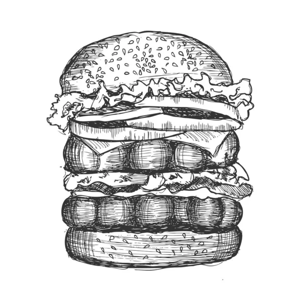 Burger Hand Getekend Vector Illustraties — Stockvector