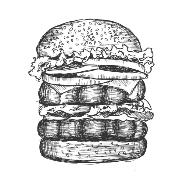 Ilustrasi Vektor Gambar Tangan Burger - Stok Vektor