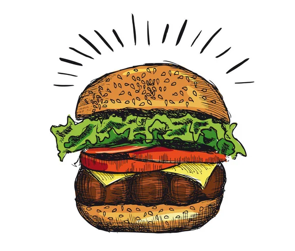 Wektor Ręcznie Rysowane Burger Białym Tle — Wektor stockowy