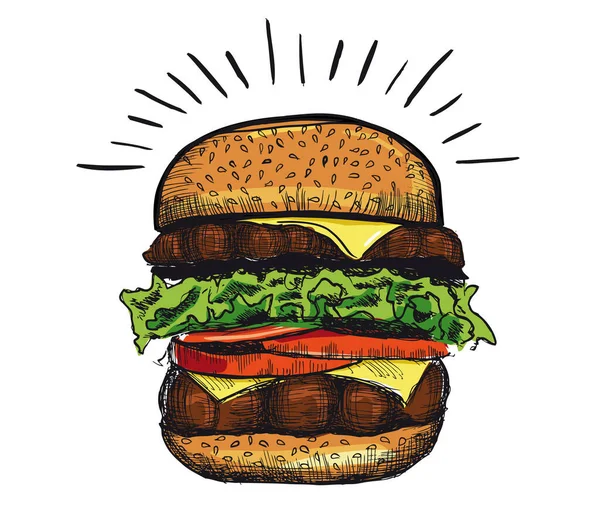 Vector Hand Getekende Hamburger Witte Achtergrond — Stockvector