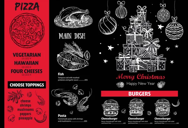 Menú Navidad Ilustración Dibujada Mano — Vector de stock