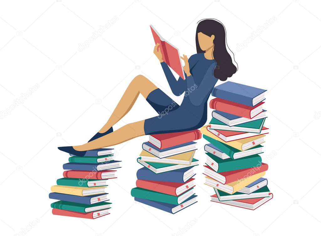 Ladies reading book. Flat cartoon vector illustration.
